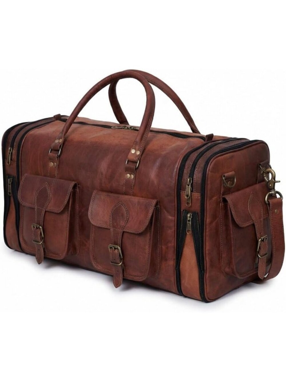 Handmade Vintage Leather Duffle Bag - 24" Travel Case, Overnight & Gym Bag